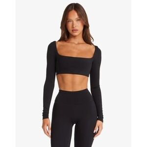 $66 CSB x Isabelle Mathers Freedom Scoop Long Sleeve Black Crop Top Pilates sz L